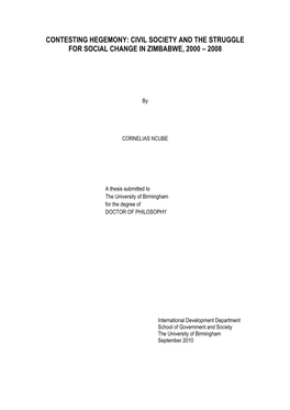 Contesting Hegemony: Civil Society and the Struggle for Social Change in Zimbabwe, 2000 – 2008