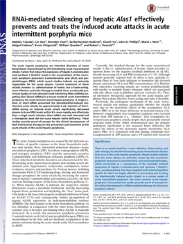 Rnai-Mediated Silencing of Hepatic Alas1 Effectively Prevents and Treats the Induced Acute Attacks in Acute Intermittent Porphyria Mice