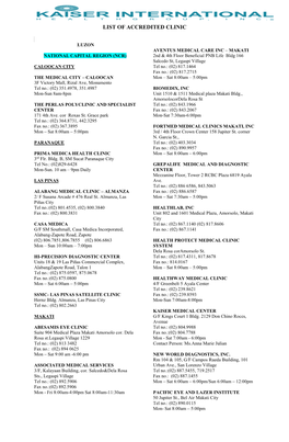 List of Accredited Clinic