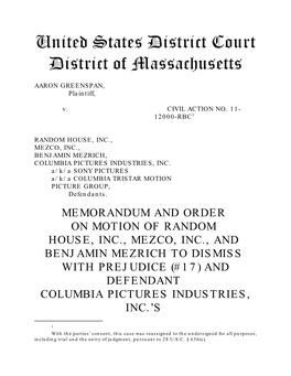 Memorandum and Order on Motion of Random House