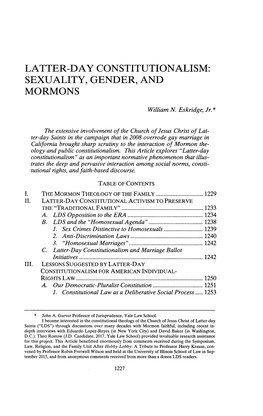 Latter-Day Constitutionalism: Sexuality, Gender, and Mormons