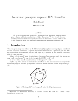 Lectures on Pentagram Maps and Kdv Hierarchies