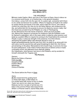 Samson Agonistes John Milton (1671) the ARGUMENT Samson