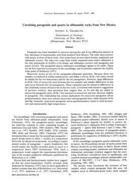 Coexisting Paragonite and Quartz in Sillimanitic Rocks from New Mexico