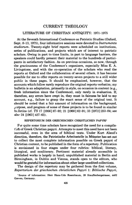 CURRENT THEOLOGY LITERATURE of CHRISTIAN ANTIQUITY: 1971-1975 at the Seventh International Conference on Patristic Studies (Oxford, Sept