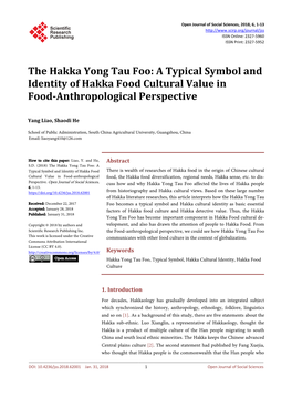 The Hakka Yong Tau Foo: a Typical Symbol and Identity of Hakka Food Cultural Value in Food-Anthropological Perspective