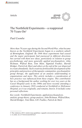 The Northfield Experiments—A Reappraisal 70 Years on 870127Research-Article2019