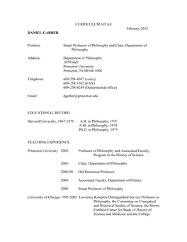 CURRICULUM VITAE February 2012 DANIEL GARBER