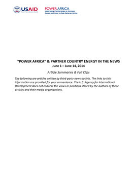 “Power Africa” & Partner Country Energy in the News