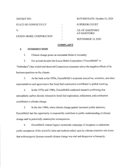 Docket No: State of Connecticut V. Exxon Mobil