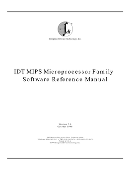 IDT MIPS Microprocessor Family Software Reference Manual