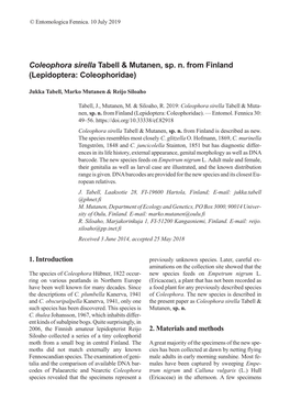 Coleophora Sirella Tabell & Mutanen, Sp. N. from Finland (Lepidoptera