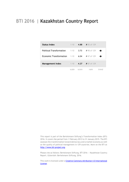 Kazakhstan Country Report BTI 2016