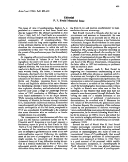 Editorial P. P. Ewald Memorial Issue