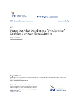 Factors That Affect Distribution of Two Species of Killifish in Northeast Florida Marshes Stacy N