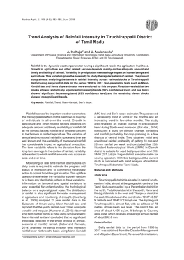 Trend Analysis of Rainfall Intensity in Tiruchirappalli District of Tamil Nadu