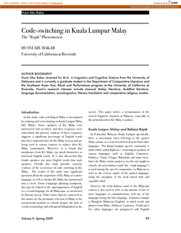 Code-Switching in Kuala Lumpur Malay the “Rojak” Phenomenon