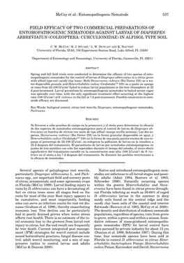 Field Efficacy of Two Commercial Preparations of Entomopathogenic Nematodes Against Larvae of Diaprepes Abbreviatus (Coleoptera: Curculionidae) in Alfisol Type Soil