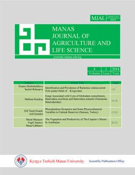 MANAS JOURNAL of AGRICULTURE and LIFE SCIENCE J Oumal S .Manas .Edu.Kg______