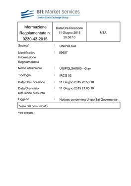 Informazione Regolamentata N. 0230-43-2015