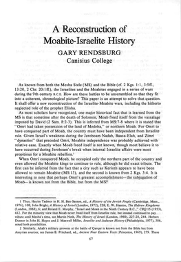 A Reconstruction of Moabite-Israelite History GARY RENDSBURG Canisius College