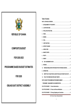 Republic of Ghana Composite Budget for 2020-2023 Programme Based Budget Estimates for 2020 Obuasi East District Assembly