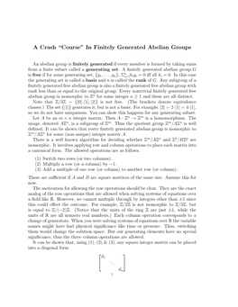 A Crash “Course” in Finitely Generated Abelian Groups