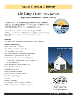 150 Things I Love About Kansas Highlights from the Kansas Museum of History