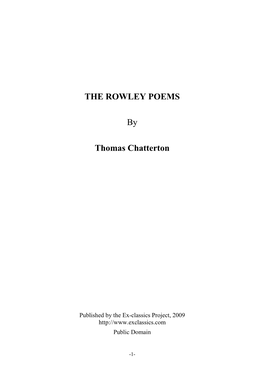 THE ROWLEY POEMS by Thomas Chatterton