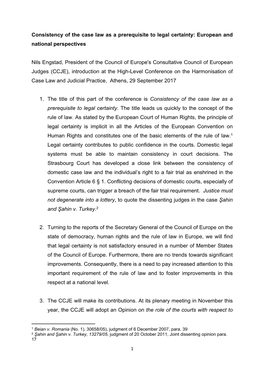 Consistency of the Case Law As a Prerequisite to Legal Certainty: European and National Perspectives