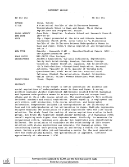 A Statistical Profile of the Differences Between Undergraduate Women in Guam and Japan: Their Status Aspirations and Occupational Ethics