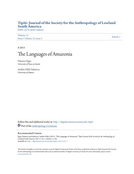 The Languages of Amazonia Patience Epps University of Texas at Austin