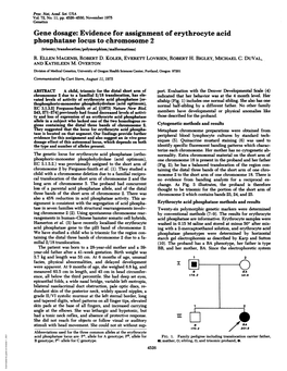 Gene Dosage: Evidence for Assignment of Erythrocyte Acid Phosphatase Locus to Chromosome 2 (Trisomy/Translocation/Polymorphism/Malformations) R