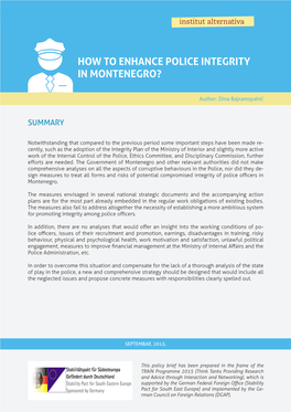 How to Enhance Police Integrity in Montenegro?