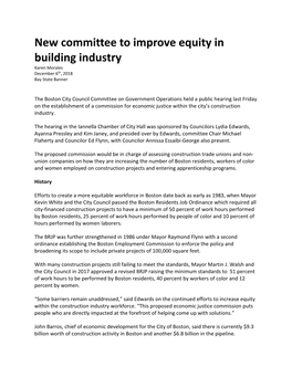 New Committee to Improve Equity in Building Industry Karen Morales December 6Th, 2018 Bay State Banner