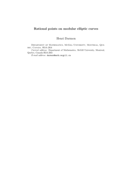Rational Points on Modular Elliptic Curves Henri Darmon