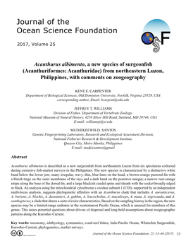 Acanthurus Albimento, a New Species of Surgeonfish (Acanthuriformes: Acanthuridae) from Northeastern Luzon, Philippines, with Comments on Zoogeography