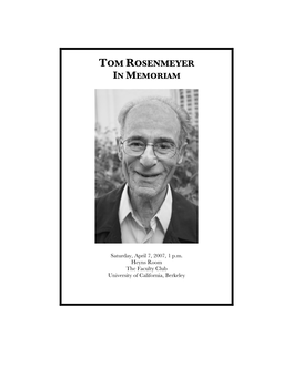 Tom Rosenmeyer in Memoriam