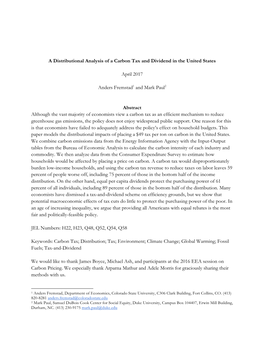 A Distributional Analysis of a Carbon Tax and Dividend in the United States