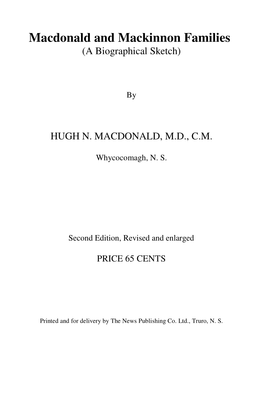 Macdonald and Mackinnon Families (A Biographical Sketch)