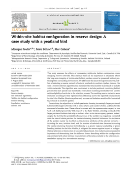 Within-Site Habitat Configuration in Reserve Design: a Case Study with A