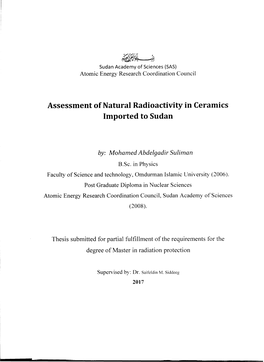 By: Mohamed Abdelgadir Suliman Thesis Submitted for Partial Fulfillment of the Requirements for the Degree of Master in Radiatio