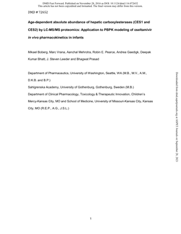 Age-Dependent Absolute Abundance of Hepatic Carboxylesterases (CES1 And