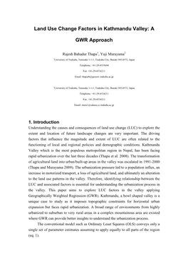 Land Use Change Factors in Kathmandu Valley: A