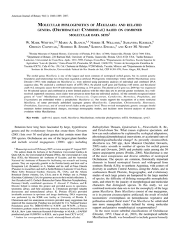 Molecular Phylogenetics of Maxillaria and Related Genera (Orchidaceae:Cymbidieae) Based on Combined Molecular Data Sets1