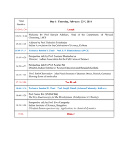 Thursday, February 22Nd, 2018 Lunch Welcome by Prof Satrajit