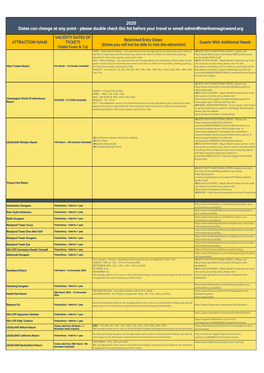 2020 Dates Can Change at Any Point - Please Double Check This List Before Your Travel Or Email Admin@Merlinsmagicwand.Org