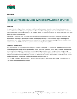 Cisco Multiprotocol Label Switching Management Strategy