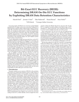 BEER): Determining DRAM On-Die ECC Functions by Exploiting DRAM Data Retention Characteristics