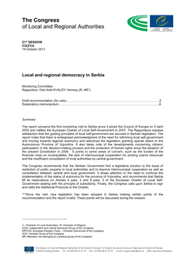 Local and Regional Democracy in Serbia